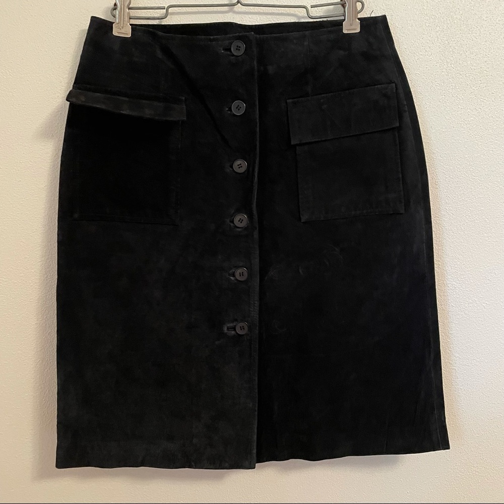 🌼VINTAGE Black Leather Button Down Skirt